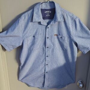 Orvis Men's Light Blue Casual Button Down Shirt